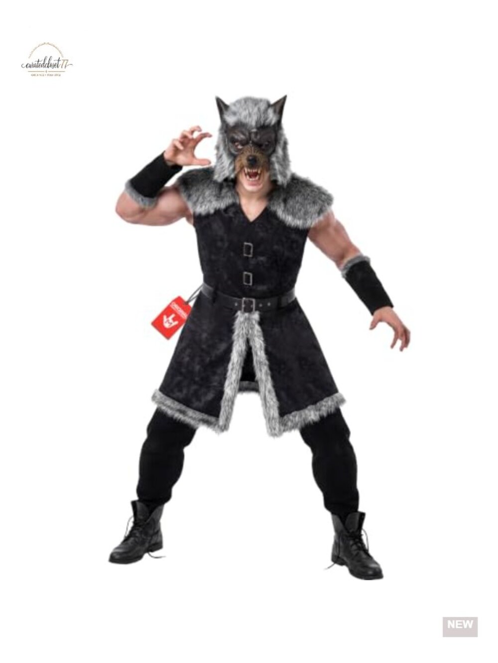 Men's Werewolf Warrior Costume Faux Fur Trim Wolf Mask Halloween